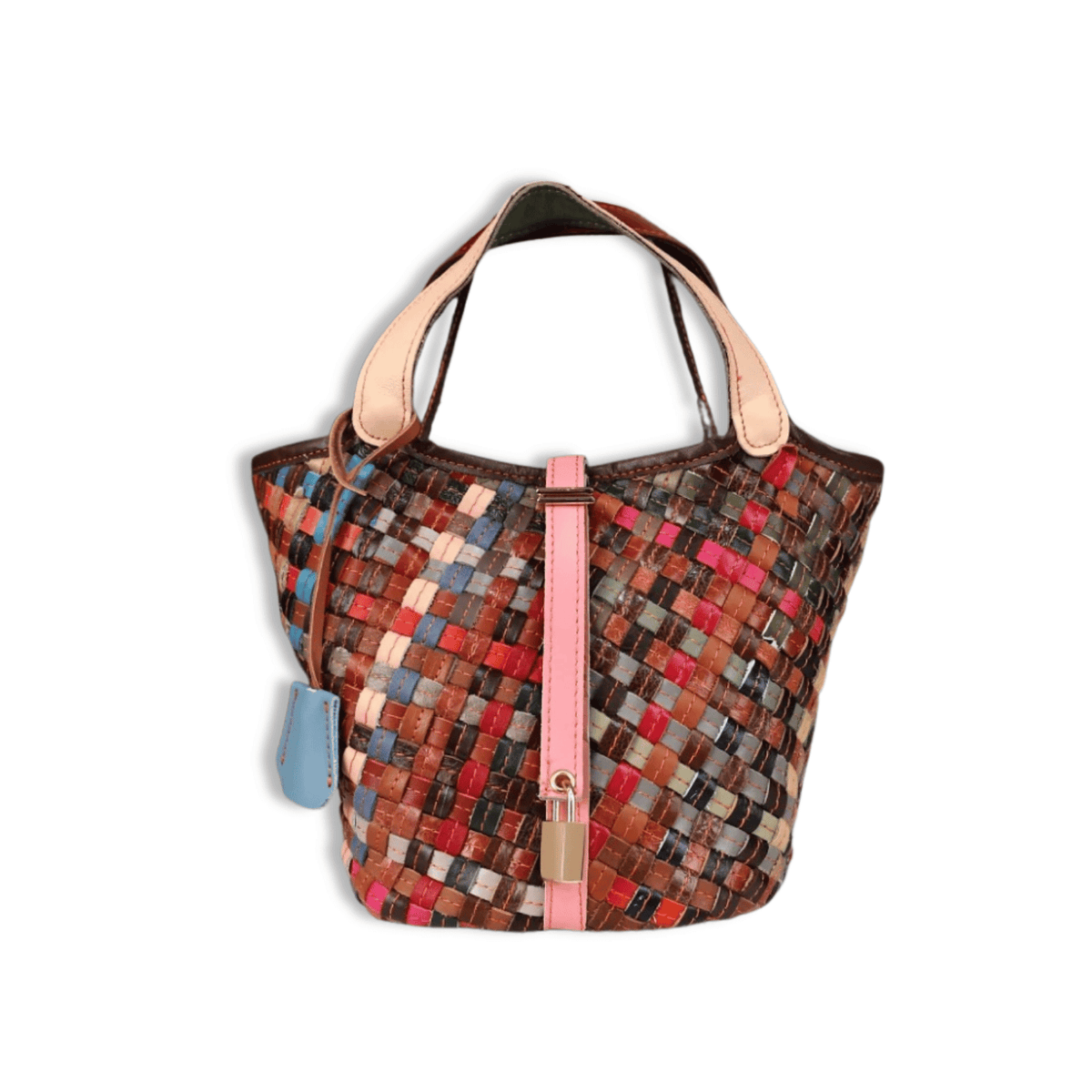 Women’s Woven Genuine Leather Bucket Shoulder Bag