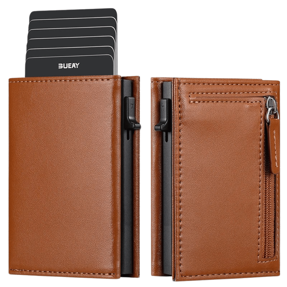 Genuine Leather Card Holder with Easy-Pop Button
