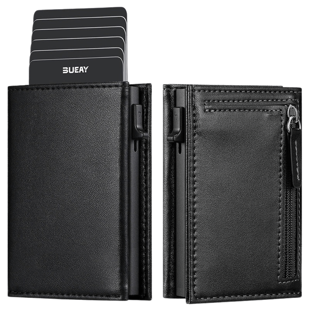 Genuine Leather Card Holder with Easy-Pop Button